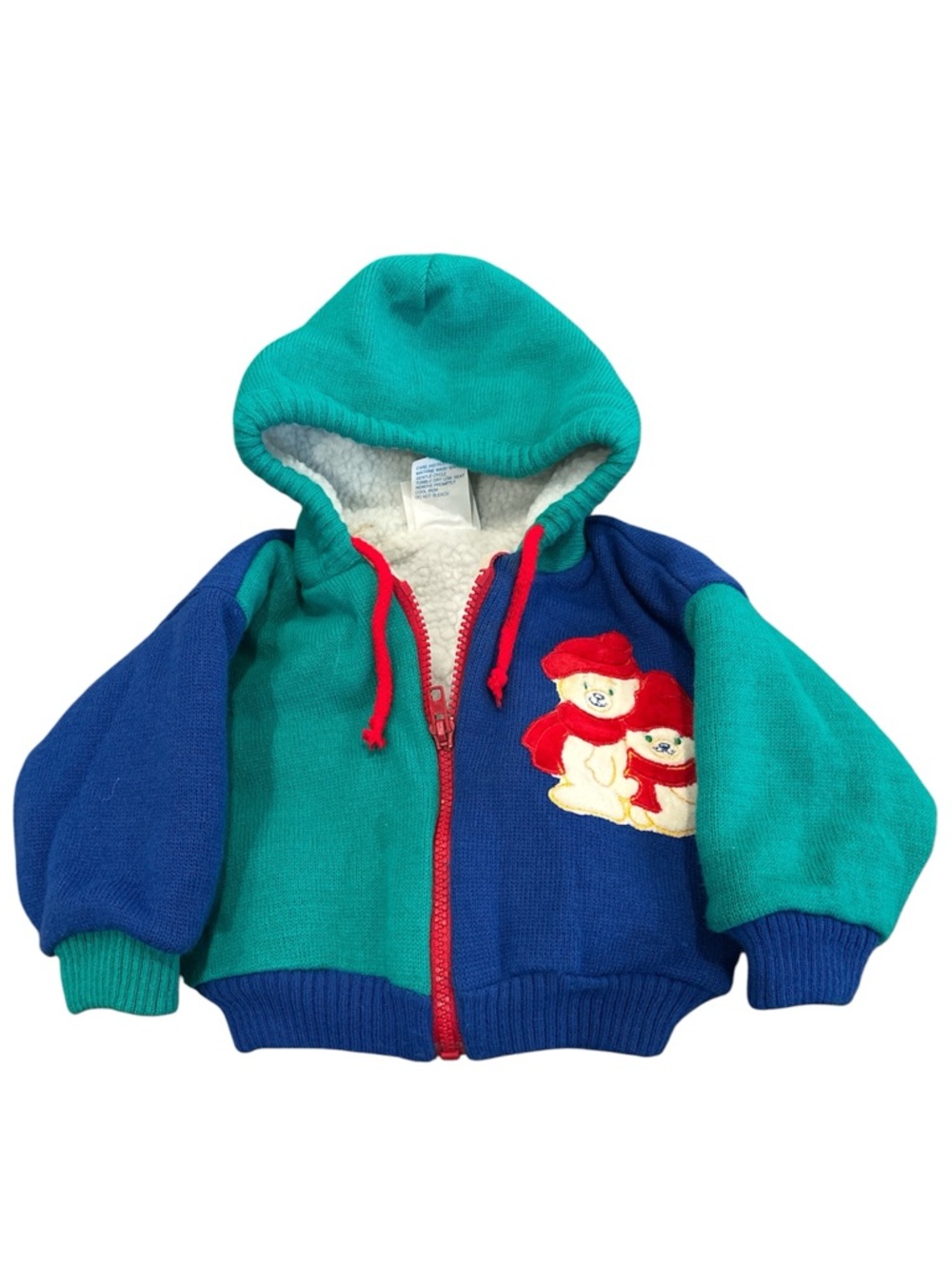 Vintage Knit Sherpa 18M Colorblock Teddy Hoodie Jacket Teal & Royal Blue